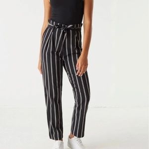 High-Rise Pleated Self-Tie Belted Pinstripe Paperbag Pant